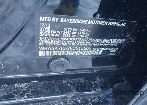 2014 BMW 528I xDrive z USA, uszkodzony, nr VIN WBA5A7C52ED615665